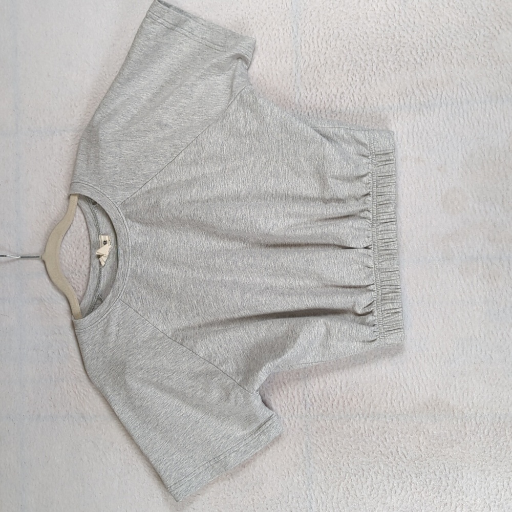 Open Edit Women's‎ Gray Oversized Cropped Short Sleeve Shirt Size XXS